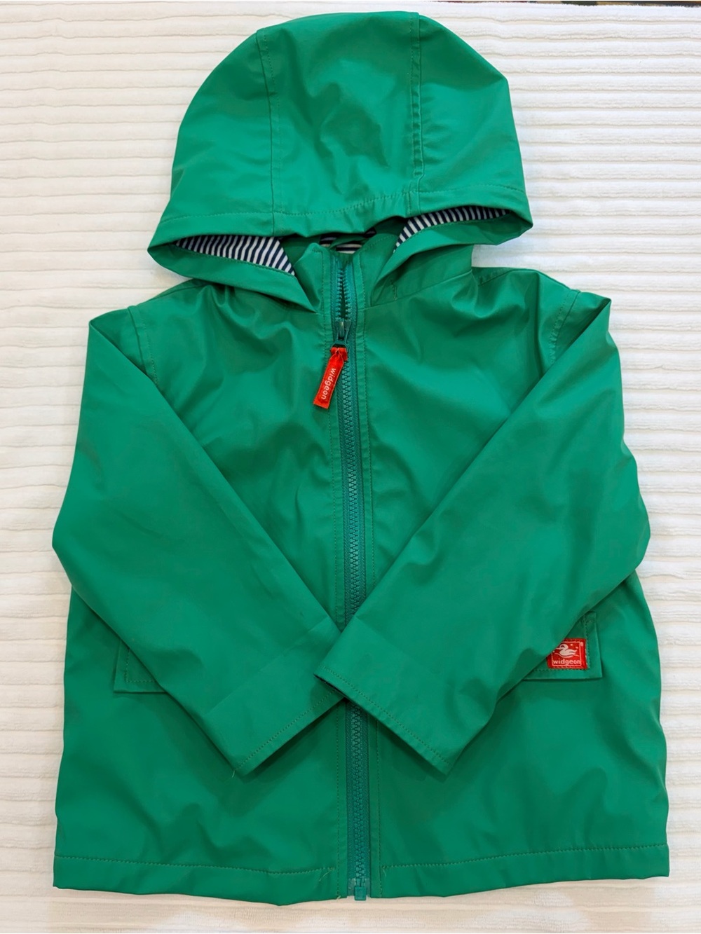 Widgeon Hooded Zip Front Raincoat - Golf Green - Size 2/3